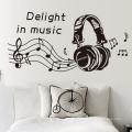 New Arrival Music Earphone Design Waterproof Decorative Stickers Pvc Room Decor vinyl Wall Sticker